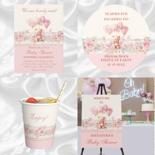 Invitation Joli Teddy Bearly Wait Rose Girl Baby shower