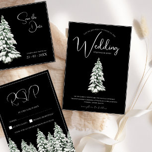 Invitation Hiver Noir Neige Arbre de Noël Mariage