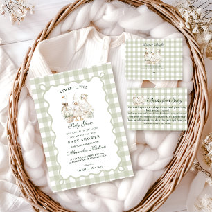 Invitation Baby Shower de la Folle Oie au Gingham Sauge
