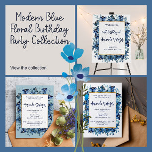Serviette En Papier Fête d'anniversaire florale bleu foncé moderne 