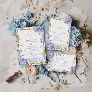 Save The Date Mariage à la corde côtière Rose Bleue