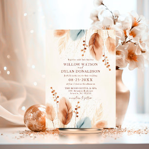 Save The Date Boho Aquarelle Terracotta Beige Bleu Pampas Gris