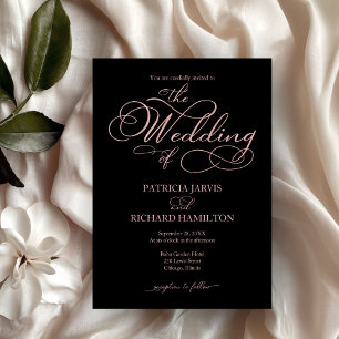Invitation Élégant noir et Rose  Mariage de script de l'huile