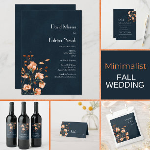 Invitation Élégant bleu Turquoise brûlé orange floral