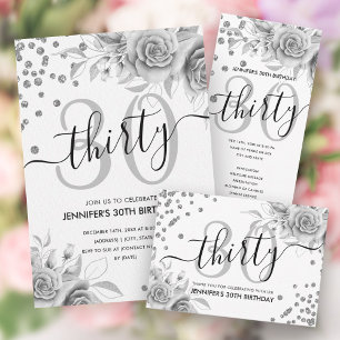 Silver Floral Glitter 30e verjaardag Script Ronde Sticker