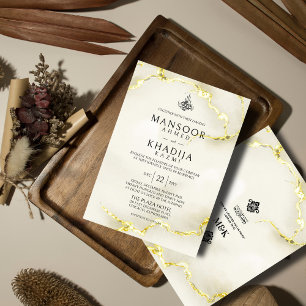 Invitation Luxueux Marble Or Texture Mariage islamique