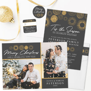 Invitation Retro Noël Gold Burst Dîner de vacances / Fête