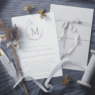 Invitation Chic Elegant Gris Blanc Aquarelle Mariage Floral