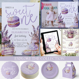 Invitation Sweet One Premier Anniversaire Pastel Violet