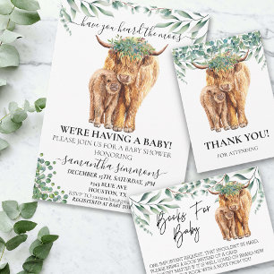 Carte D'accompagnement Livres pour Baby shower Highland Cow Eucalyptus