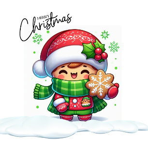 Rode Vrachtwagen vast in Sneeuw Sneeuwman Bomen Bedankkaart