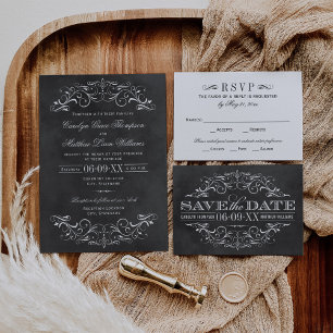 Invitation Vintage Black Chalkboard Mariage