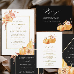 Carte D'accompagnement Rustic Fall Citrouille Site Mariage RSVP Black