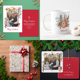 Sticker Rond Fête de Noël Florale Nom de famille