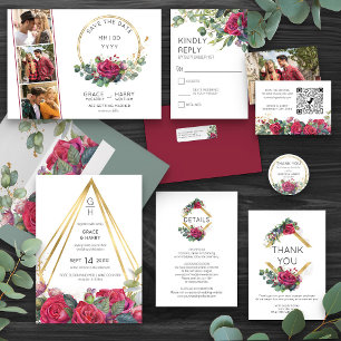 Cartons Réponse Roses rouges et Eucalyptus Mariage vertical