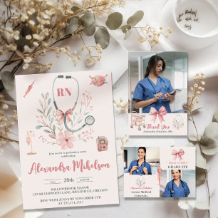 Invitation Pink Photo Watercolor École de soins infirmiers