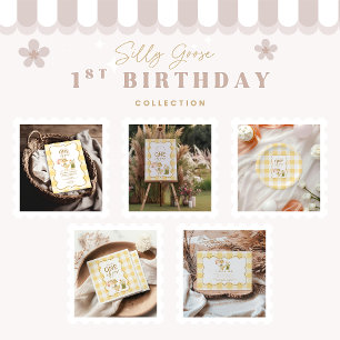 Invitation Gingham Jaune Oie Ridicule 1er Anniversaire
