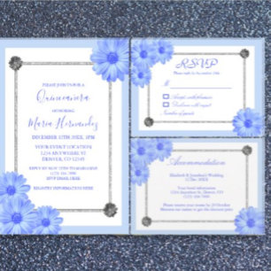 Bleu clair Floral Elégant Quinceanera Invitation