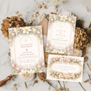 Invitation Mariage de Jardin de Tulipes et de Lys Rose