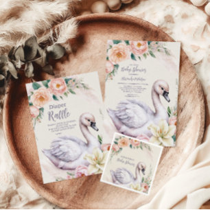 Invitation Baby shower princesse de cygne rose rose pâle