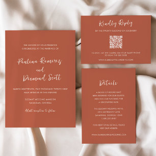 Invitation Paulina Moderne Brûlé Orange Simple Élégant Mariag