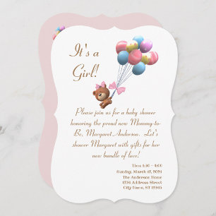 Het is een Girl Beer en Balloons Theme Shower Game Notitiekaartje