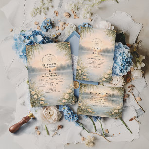 Carte De Remerciements Mariage Romantique au Lac Wildflower Forest