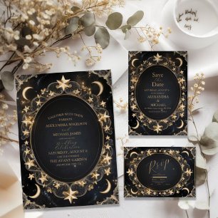 Save The Date Tarot Celestin Mariage Sun Moon Stars Gold