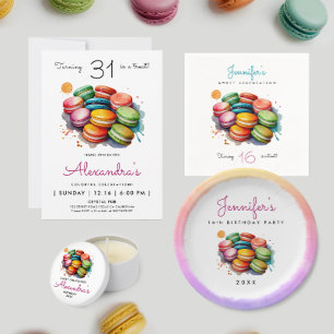 Assiettes En Carton Jolis macarons français colorés à l'aquarelle