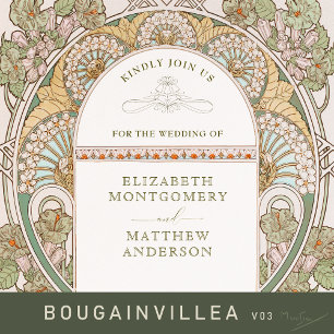 Invitation En Aluminium Bougainvillea Green Gold Mariage Art Nouveau Mucha