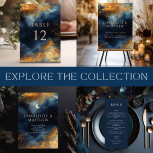 Invitation En Aluminium Abstrait bleu bleu bleu or Mariage