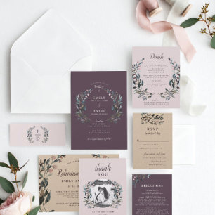 Invitation Crest jardin   Mauve Purple Floral Carré Mariage