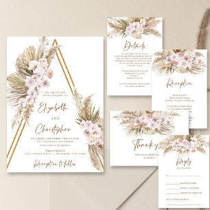 Invitation Pampas Grass séché Palm Blush Rose Mariage orchidé