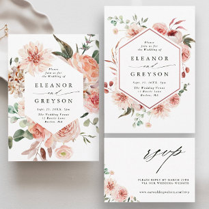 Invitation Jardin botanique Floral Hexagon Mariage Blush