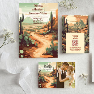 Carte D'accompagnement Boho Desert Cactus Code QR Mariage illustré