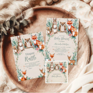 Invitation Baby shower forestier moderne Animaux forestiers