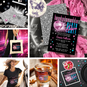 Invitation Neon Look Disco Ball Party des années 70 Retro