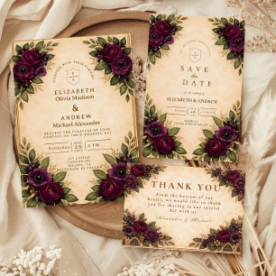 Carte De Remerciements Mariage d'automne Rose Bourgogne