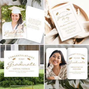 Invitation Classic Gold White Border Graduation Party 2025