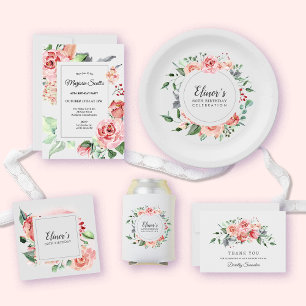 Elegant Roze Rose Bloemen 60ste Verjaardag Servet