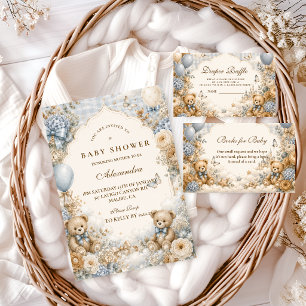 Invitation Baby Shower Ours Brun et Bleu Fantaisiste