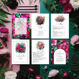 Menu Fuchsia et Emerald Green Floral Mariage