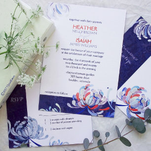 Invitation Mariage floral bleu marine moderne