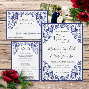 Delfts Blauw   Delft Blue Dutch Wedding Carte RSVP