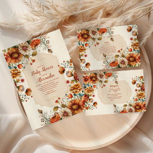 Invitation Baby shower de fleurs en terre cuite rouille