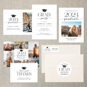 Invitation Photo moderne de la Grad Party en noir et blanc