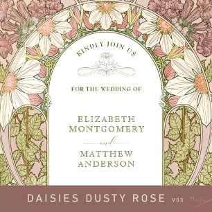 Invitation En Aluminium Dusty Rose Gold Foil Daisées Mariage Art Nouveau