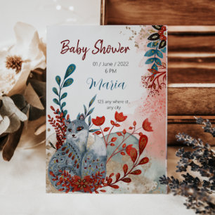 Papier Cute Animaux baby shower invitation rouge et bleu