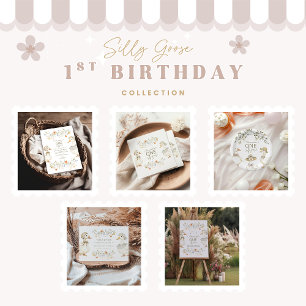 Invitation Silly Goose 1er anniversaire Neutre Floral