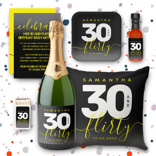 Invitation Fille moderne brillant Jaune 30 et Flirty Annivers